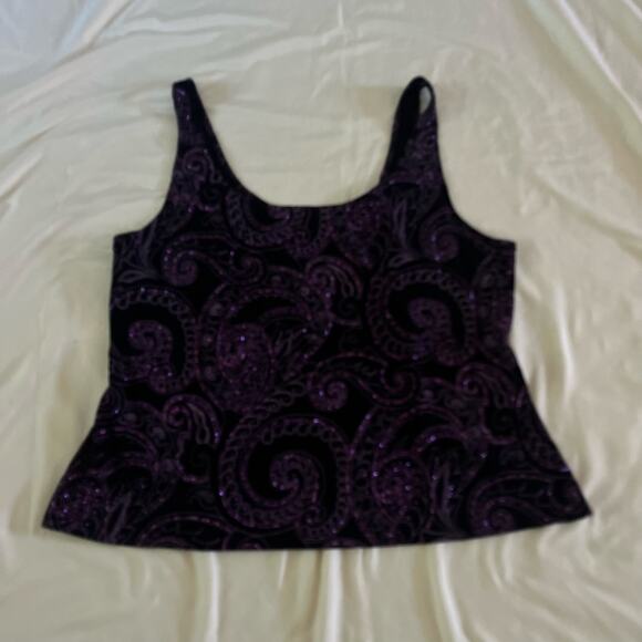 Y2K 2000s Black Purple Sparkly Paisley Stretch Tank Top L/XL Whimsygoth Fairy - Picture 2 of 7